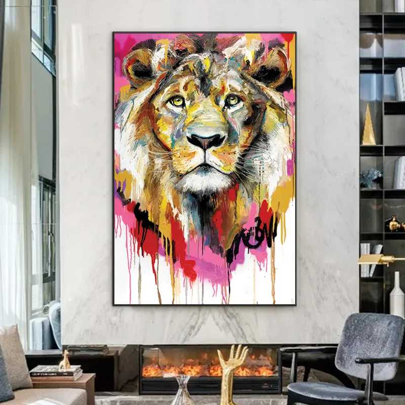 Animals Watercolor Oil Painting Abstract Lion Canvas Posters