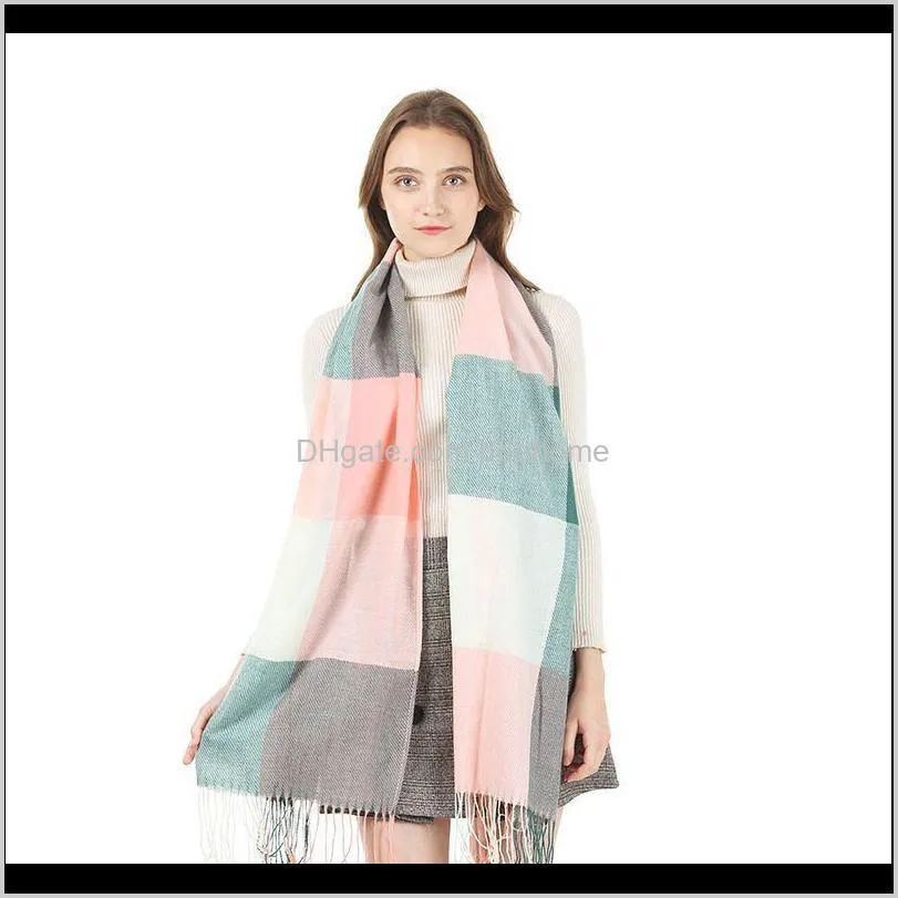 women autumn and winter plaid scarf ladies imitation cashmere fashion fringed shawl wool scarf1