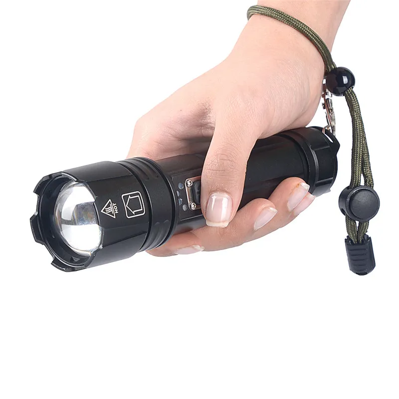 30W LED-taktiska facklor, 1800 lumens Ljus ficklampa Vattentät Zoomable Portable USB-uppladdningsbar handhållen belysnings sökljus för camping vandring utomhus