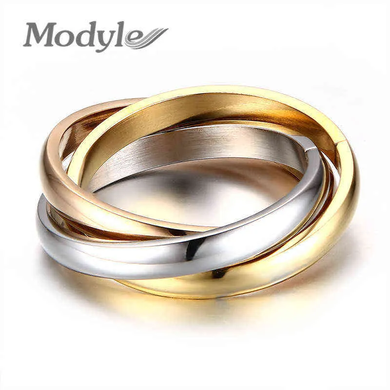 Modyle 2021 Klassische 3 Runden Weibliche Mode Ring Sets Gold Silber Farbe Edelstahl Hochzeit Engagement für Frau