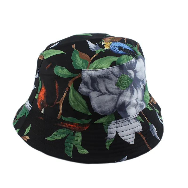 Women Men Panama Bucket Hat Love nature Birds Tree Print Bucket Cap Hip Hop Street Bob Hat Reversible Fisherman Hat