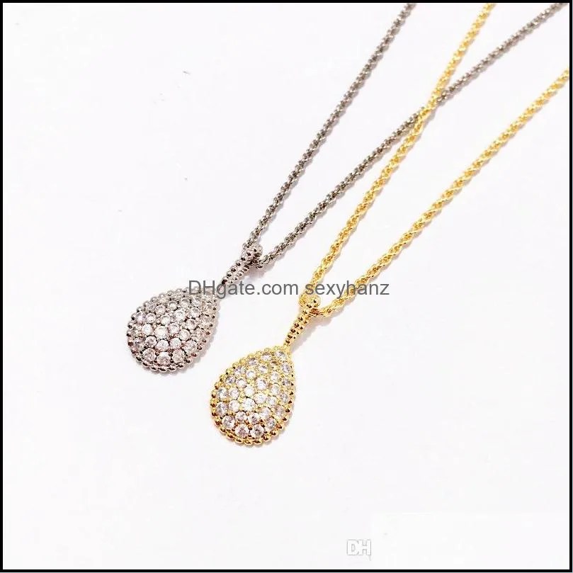 Fashion copper gold-plated jewelry Porsche * style water drop shape full diamond bead necklace three colors