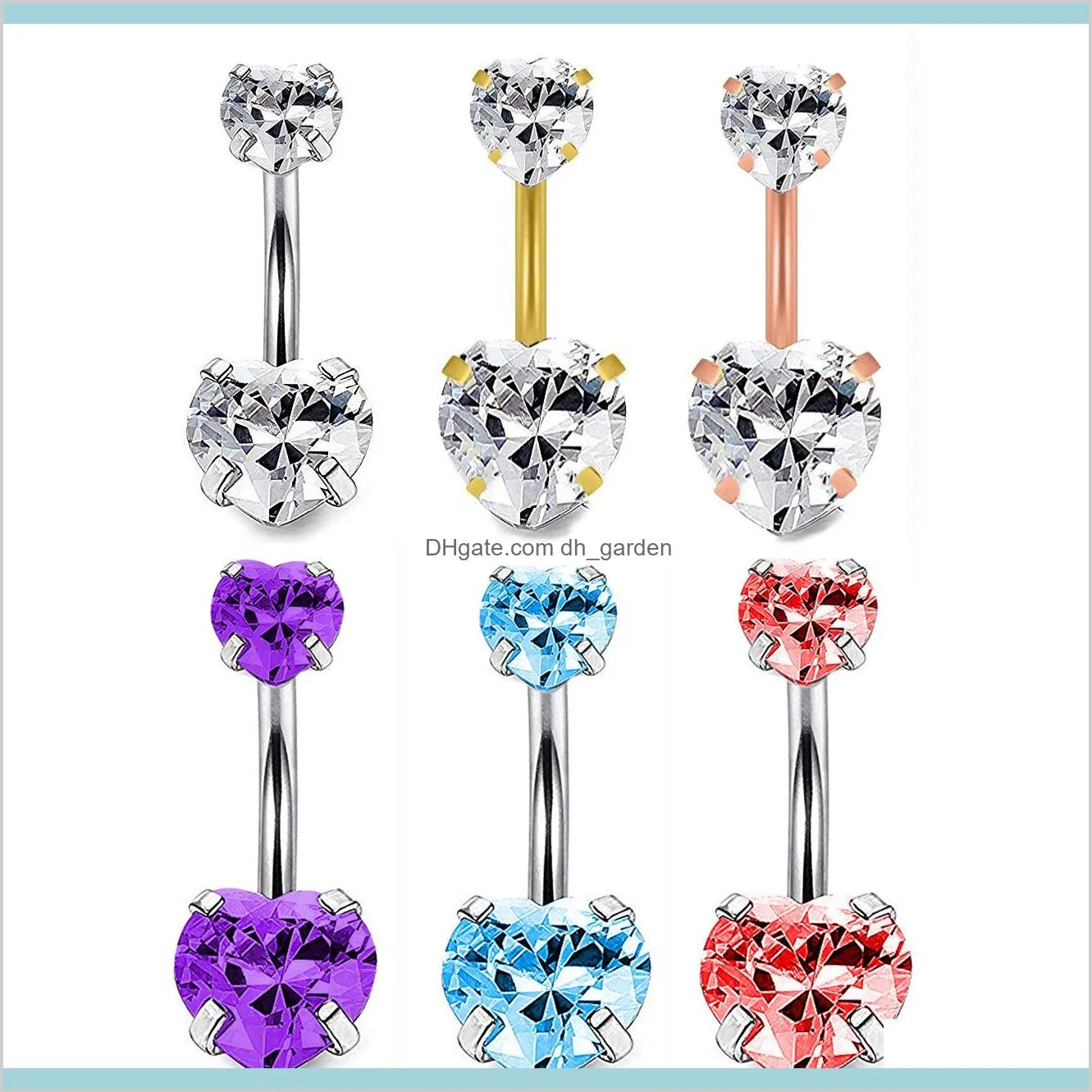 Körperklingelknopf-Ringe, Persönlichkeitstrends, Herzen, Zirkon, versilbert, Bauchnabelpiercing, wettbewerbsfähige Preise, 46L5H