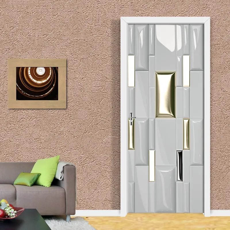 Yaratıcı 3D Kapı Çıkartmaları 77x200 cm / Özel Boyut Kendinden Yapışkanlı Duvar Kağıdı Kapılar üzerinde DIY Yenileme Su Geçirmez Poster Yatak Odası 210317