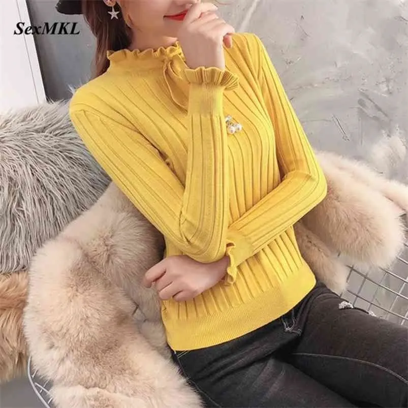 SexMKL Herbst Gestrickte Pullover Frauen Winter Langarm Strickwaren Pullover Feminino Elastische Grundlegende Koreanischen Stil Pullover Mujer 210805