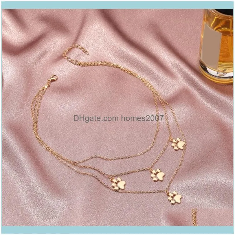 Multilayer Necklace Cute Animal Cat Foot Print Pendant For Women Alloy Chokers Fashion Jewelry Chains