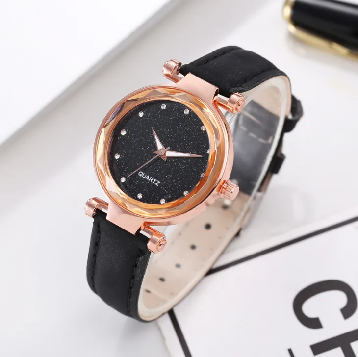 Casual Starry Sky Watch Colorful Leather Strap Silver Diamond Dial Quartz Womens Watches Ladies Wristwatches Manufactory Whole231L