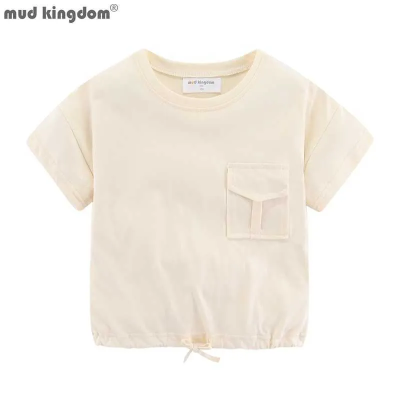 MudkingDom Fashion Big Girls Boys T-shirt Drawstring Hem Losse Fit Plain voor Kinderkleding Meisje Effen Shirt Kinderen Zomer Tops 210615