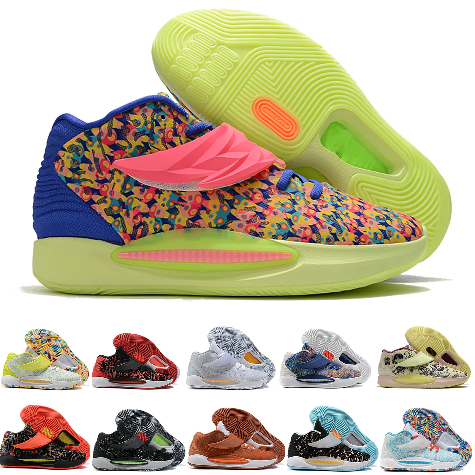 Mężczyźni Durant KD 14 XVI 14S buty do koszykówki Multi-kolor niebieski rak piersi Noctilucent Męskie Kevin KD14 Trenerzy Zoom Elite Sport Sneakers US 7-12