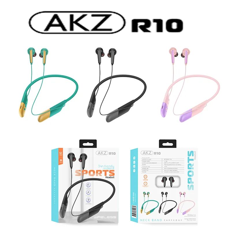 Date AKZ-R10 Bluetooth V5.0 Écouteurs Casque Tendance Sans Fil Neckbande Tws Écouteurs Sport Écouteurs