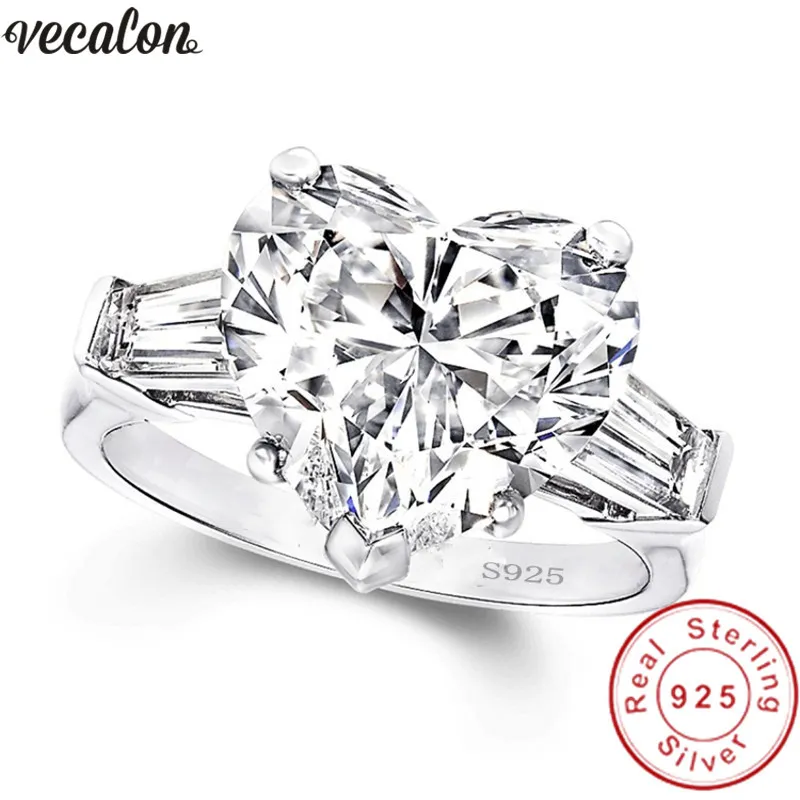 Vecalon forma coração promessa anel 100% 925 prata esterlina bijou diamante cz anéis de banda de casamento para mulheres nupcial jóias