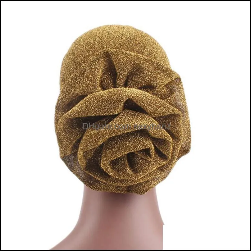 Women For Cancer Casual Accessories Elegant Flower Hair Loss Muslim Hats Headwear Beanie Stretch Solid Glitter Chemotherapy Cap1
