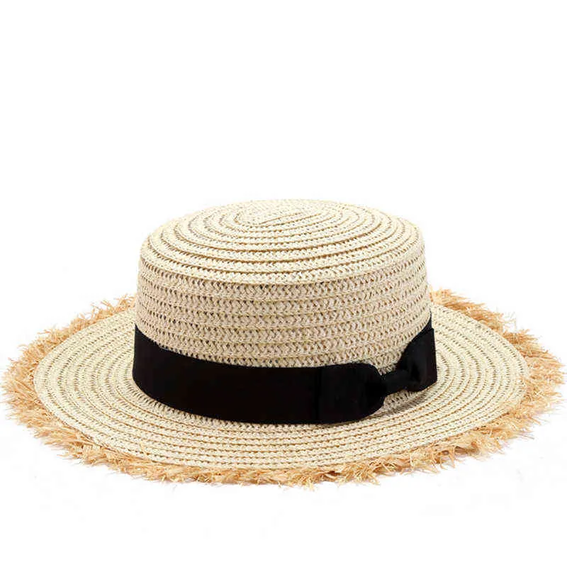 New Flat High sun Hat Summer Spring Berretti da viaggio da donna Bende Beach child Traw Hat Cappello da bambina traspirante G220301
