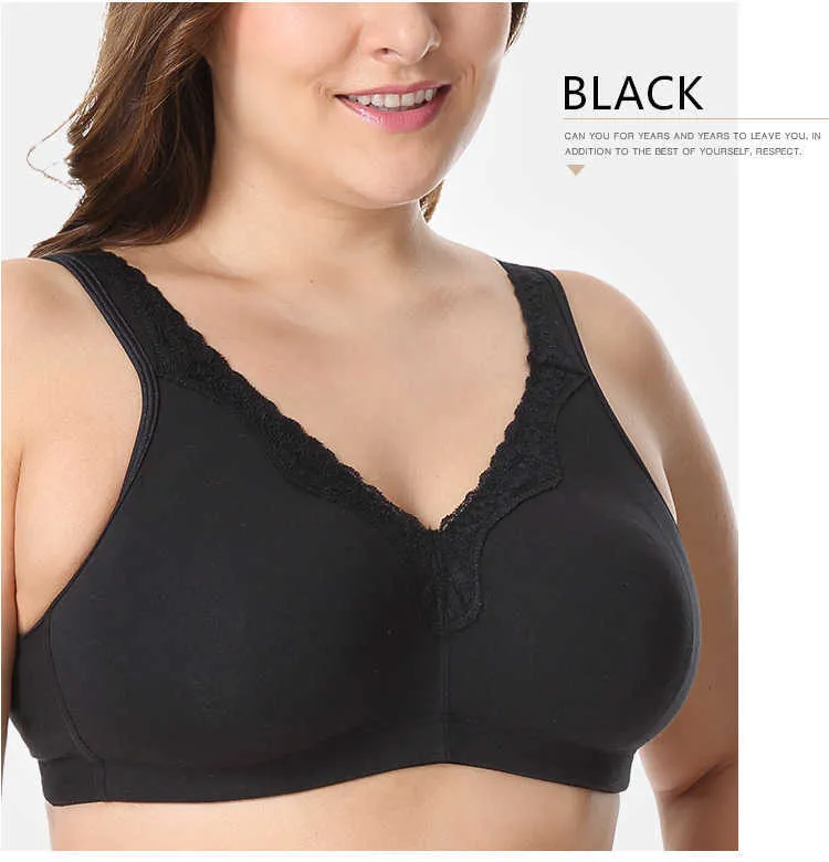 Lace Trim Full Coverage Cotton Wirefree Bra Plus Size 36 48 B C D DD E  210623 From Dou01, $15.29