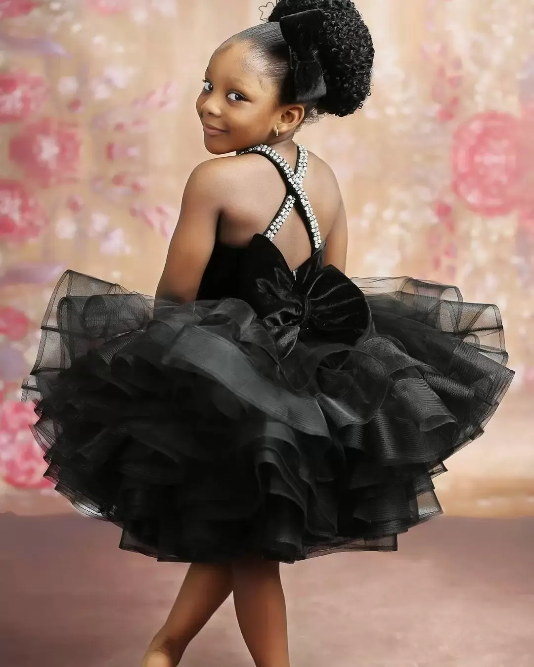 Black velvet flower girl dress sale