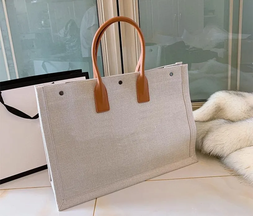 Kvinnor Handväskor Rive Gauche Tygväska Shoppingväska Handväska Högkvalitativa Mode Linne Stora Beach Bags Luxury Designer Resväska