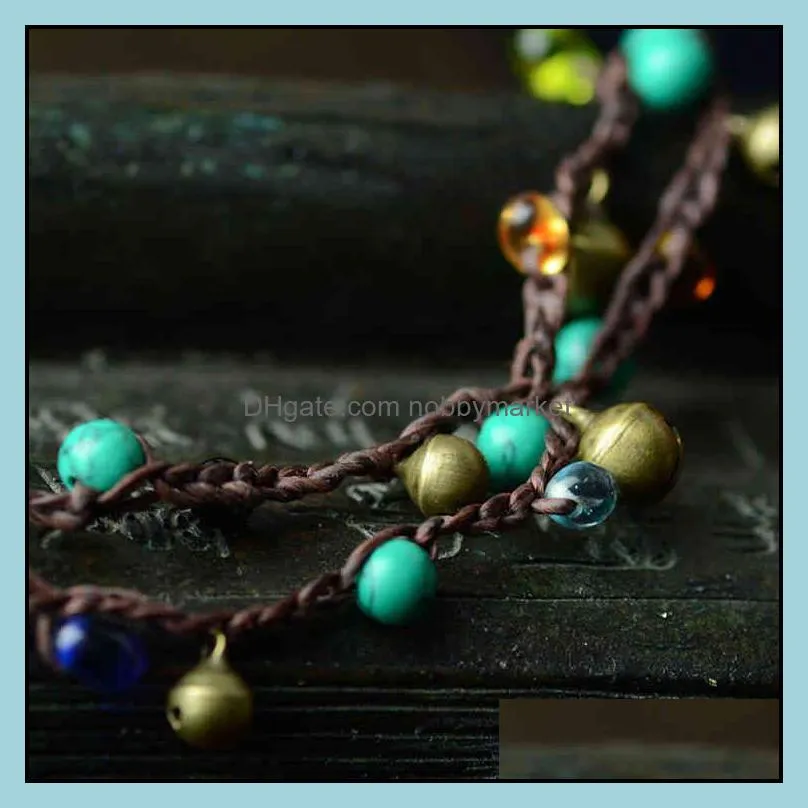 National Style Bracelet multi-layer woven creative Beaded Thai wax thread Turquoise accessories