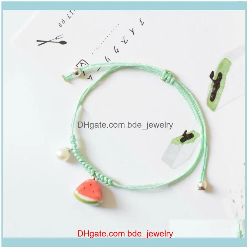 Charm Bracelets Women Girl Cute Fruit Ceramics Bracelet Watermelon Hand Chain Leisure Jewelry Fashion Handmade Gift