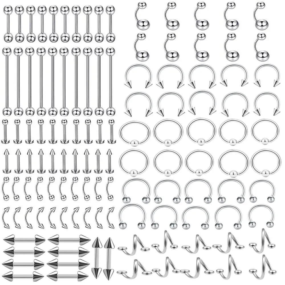 Qiamni 120pcs /ロットチタンセクシーな鼻リップ耳軟骨の棒の眉毛リングの捕獲ビーズリングピアスボディジュエリー