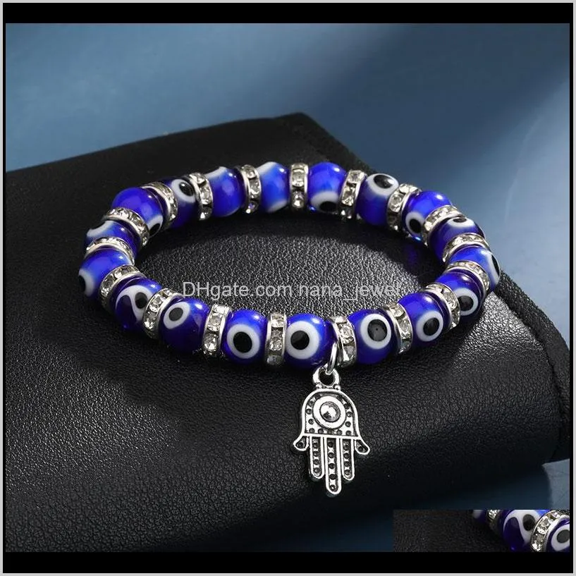 Fatima Hamsa Hand Evil Blue Eye Charms Strand Bracelets & Bangles Beads Turkish Pulseras For Women Jewelry Wholesale