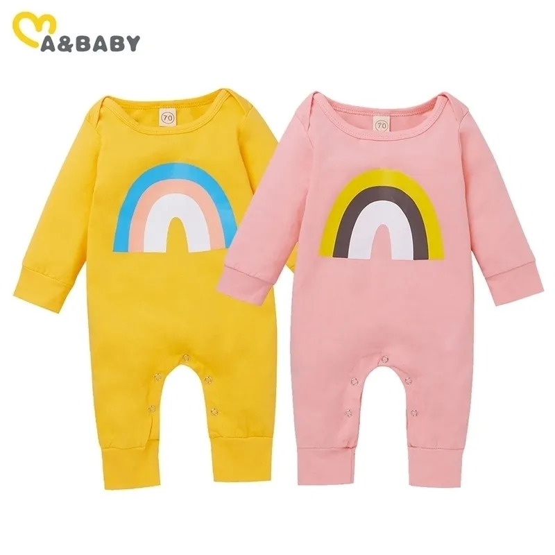 0-24M Spring Autumn born Infant Baby Girl Boy Rainbow Jumpsuit Cute Long Sleeve Romper Clothing 210515