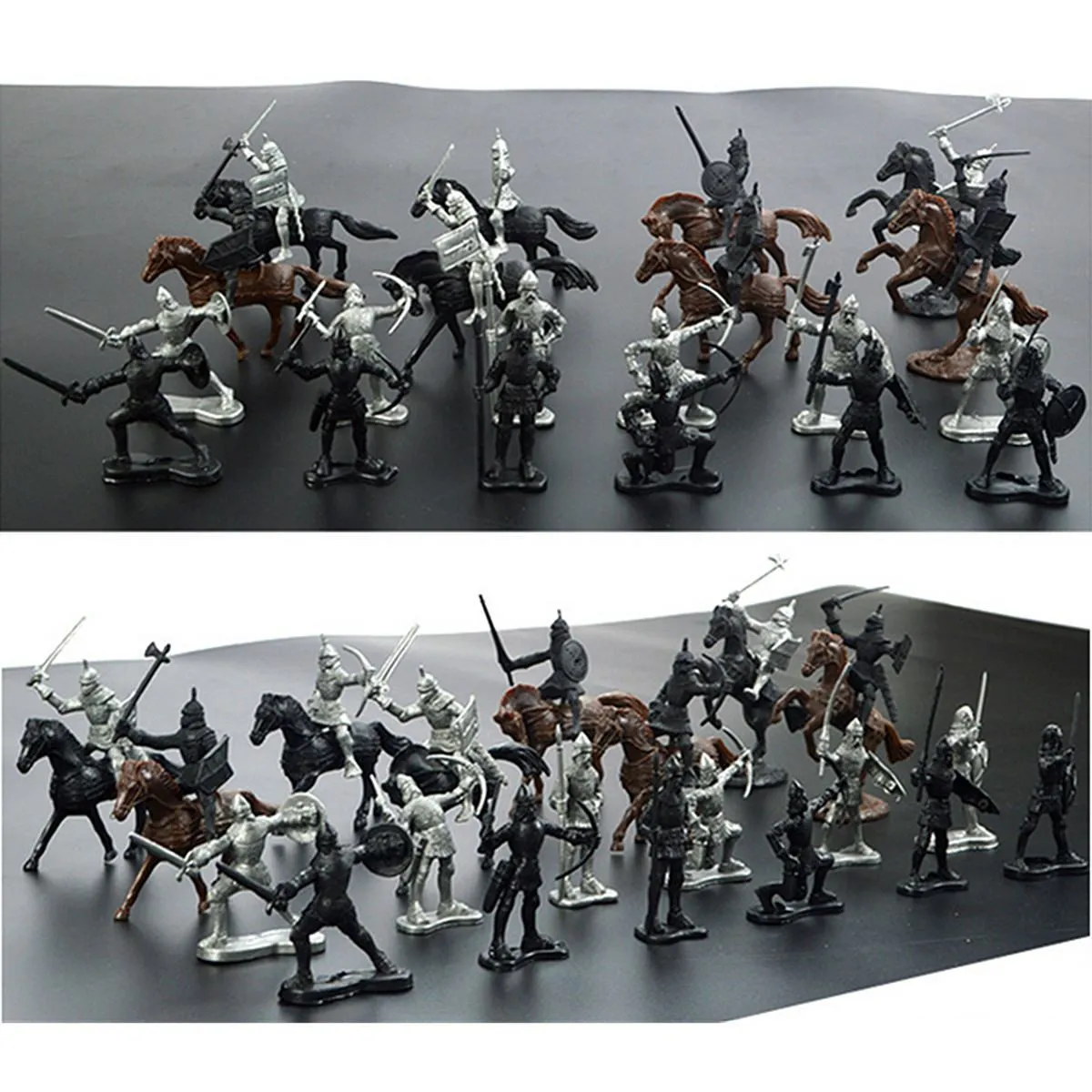 Natal gif plástico 28 pcs / lote medieval cavaleiros soldados modelo brinquedos cavalos soldados figuras modelos jogar kit crianças x0503