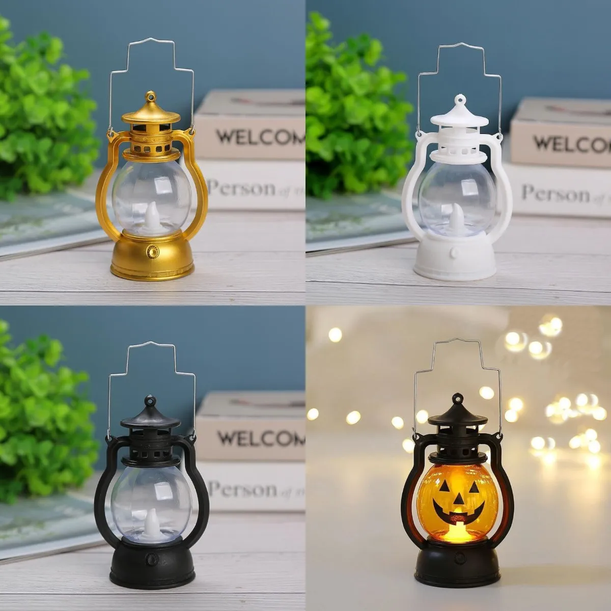 Vintag Halloween noël pâques abat-jour Camping grange lampe maison fête barre Led bougie lumière en plastique Style rétro lanterne