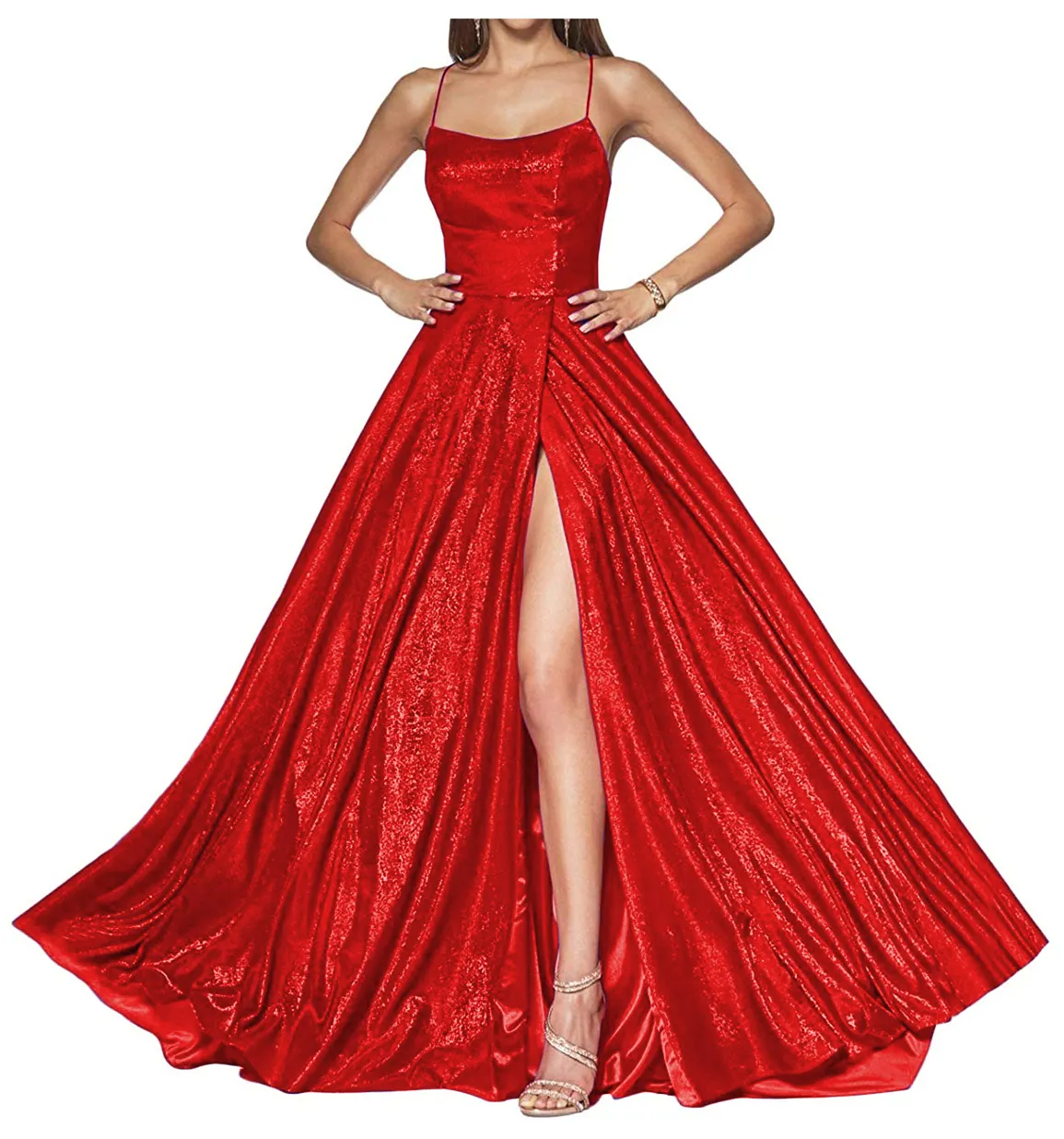 Red sequins long A line prom dress evening dress  .DS3038