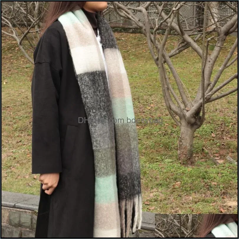 Winter Plaid Cashmere Scarf Women Warm Thicken Blanket Shawls Long Tassel Couple Scarves High Quality