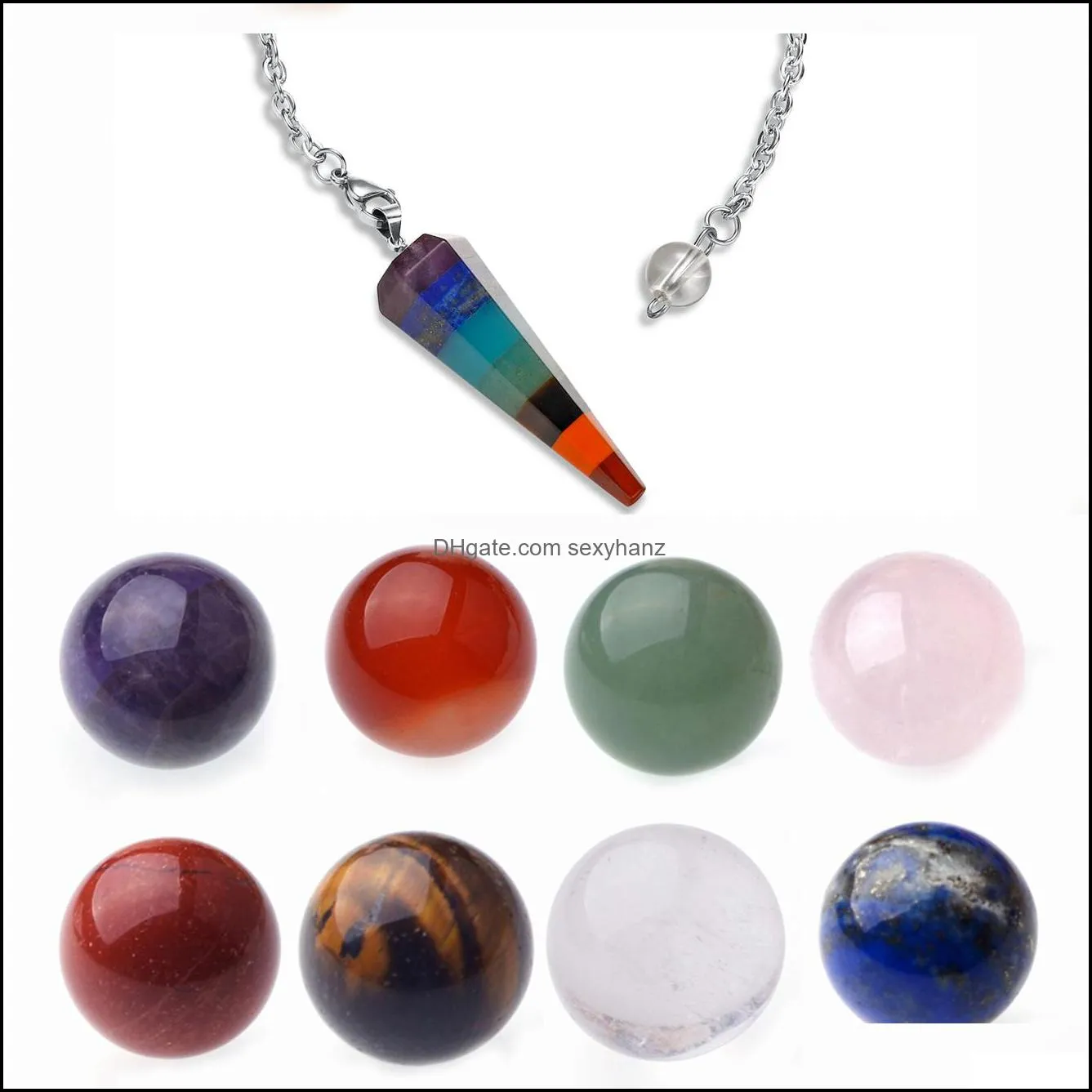 7 Chakra Stone Bracelet Gift Box Friends 7 Chakra Stone Spheres Collection Women Men Healing Yoga Quartz Crystal Pendant Necklace