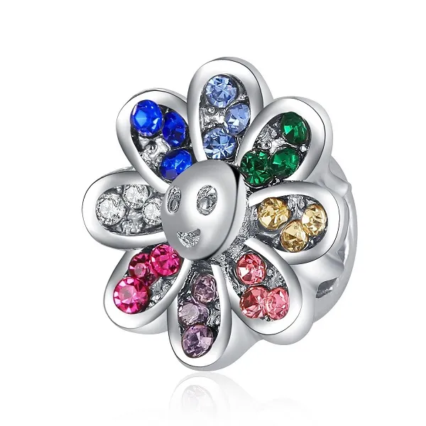 Passend für Pandora-Charm-Armbänder, europäisches Silber, bunte Sonnenblumen-Kristall-Abstandsperlen, DIY-Schlangenkette für Frauen, Armreif, Halskette, Schmuck