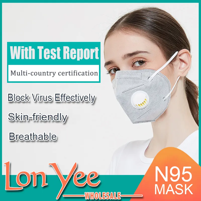 KN95 Ansiktsmasker Andningsventil Damm Respirator Mouth Cover Anpassningsbar mot förorening Andningsskydd Arbetsskydd Ansiktsmaskfilter YL0010