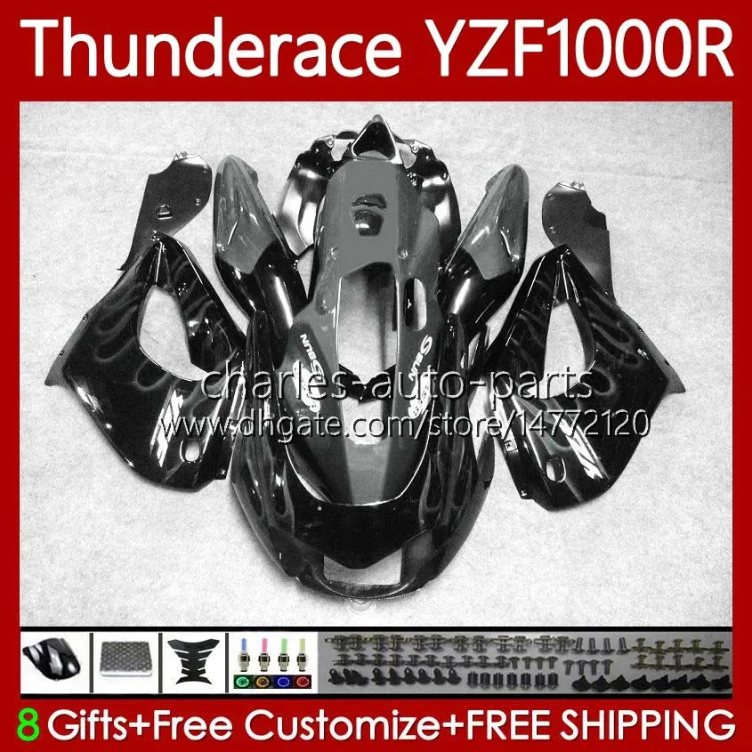 Fairings för Yamaha YZF1000R Thunderace YZF 1000 R 1000R 96-07 87NO.96 YZF-1000R 1996 1997 1998 1999 2000 Grå Flames 2001 2002 2007 YZF1000-R 96 03 04 05 06 07 Kropps kit