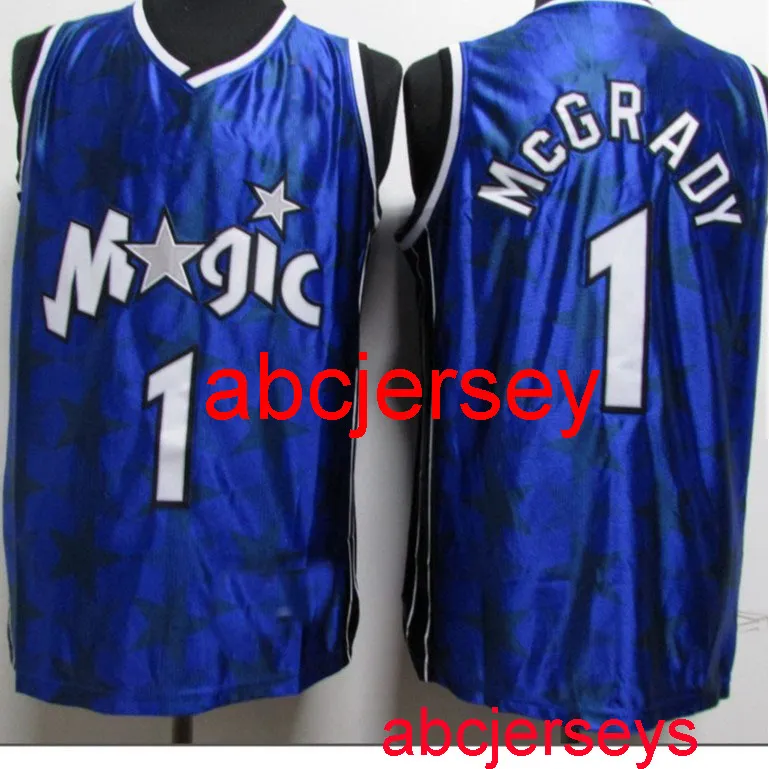 Erkek Kadın Çocuk No.1 McGrady Jersey Sports Jersey Yıldız Mavi Nakış Yeni Basketbol Formaları XS-5XL 6XL