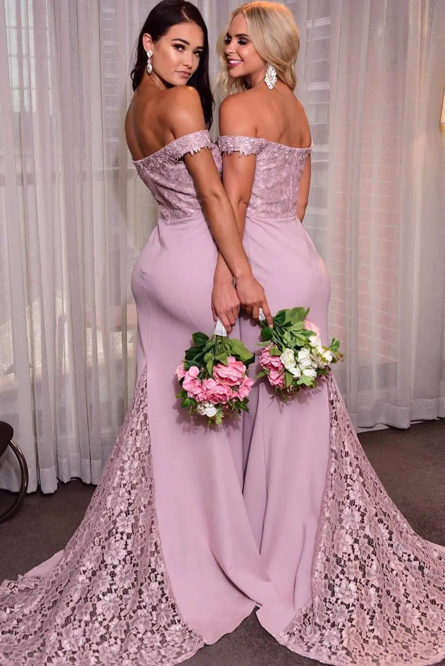 Dusty Pink Bridesmaid Dresses Missacc Wisteria Bridesmaid Off-The-Shoulder  Trumpet/Mermaid Bridesmaid Dress With Elastic