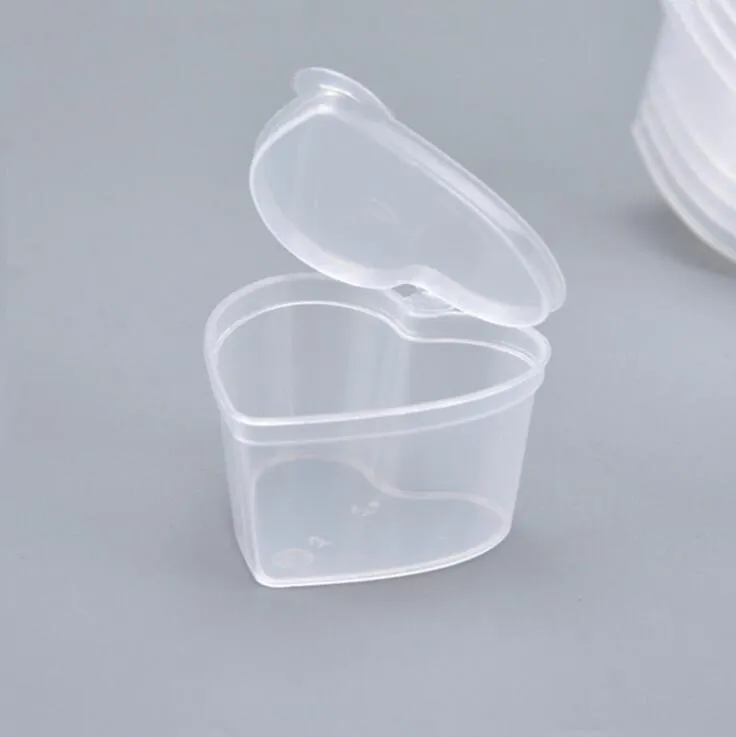 1000pcs 45ml PP Heart Square Shaped Seasoning Box Disposable Tasting Cup Salad Sauce Take-out Packaging Cups