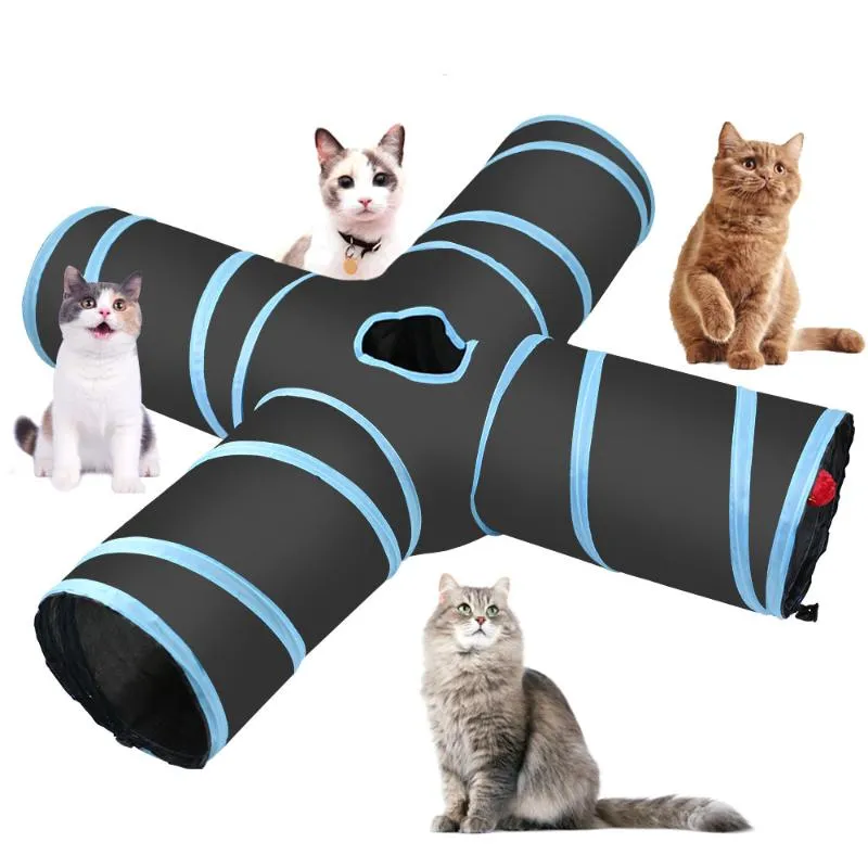 Forniture per piccoli animali Tunnel per gatti a 4 vie Giocattolo pieghevole per tubo da gioco per animali domestici con una palla morbida a campana per gatto, cucciolo, gattino, gattino,