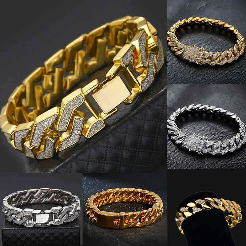 Men Heavy Effects Light Metals Curb Chain Bracelet Sand Blast Banglemen Hip Hop Rock Bracelet Fashion Jewelry Pulse Chain Bangle gift