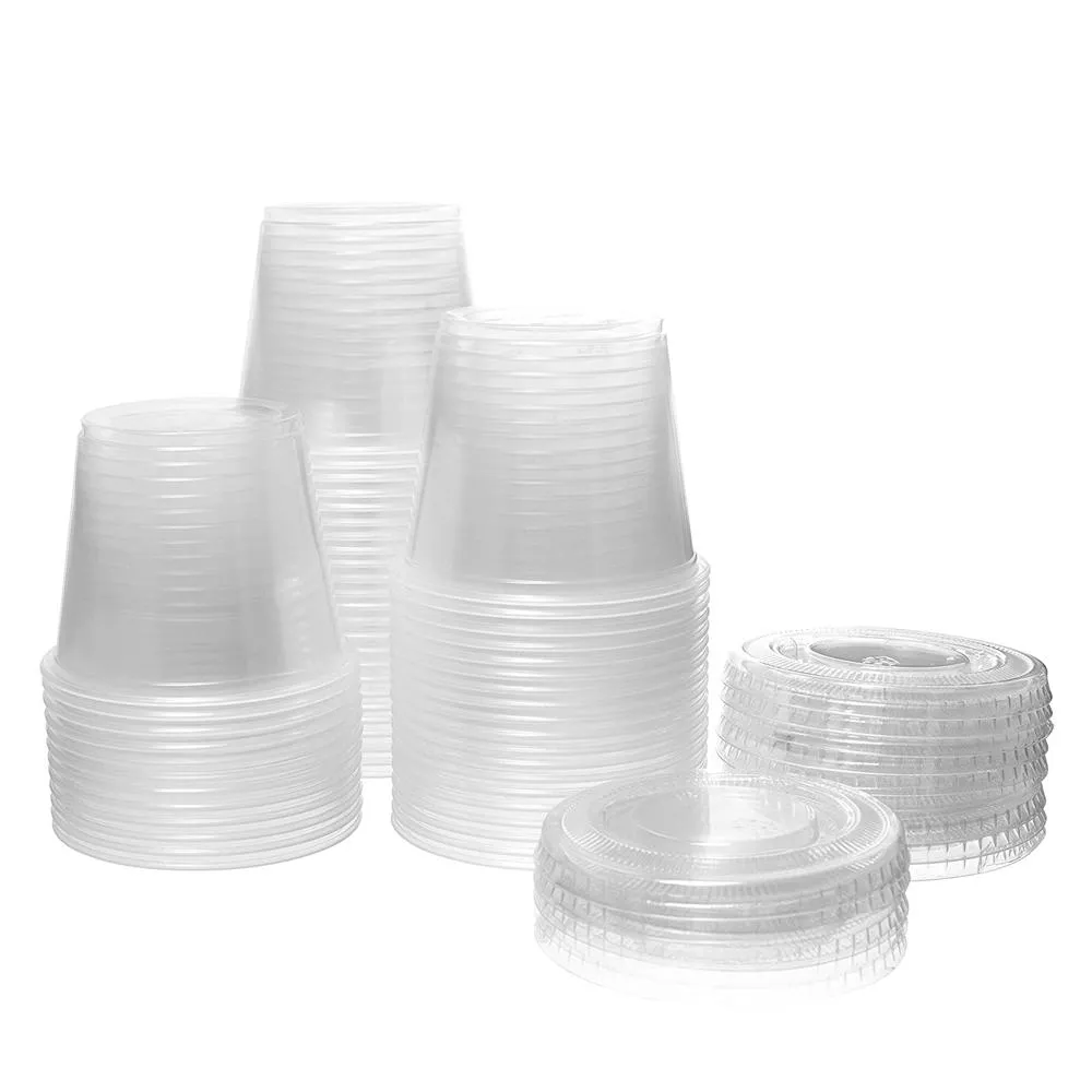 Disposable Plastic Portion Cups with Lids Condiment Jello Shot Souffle Sampling Clear A0629