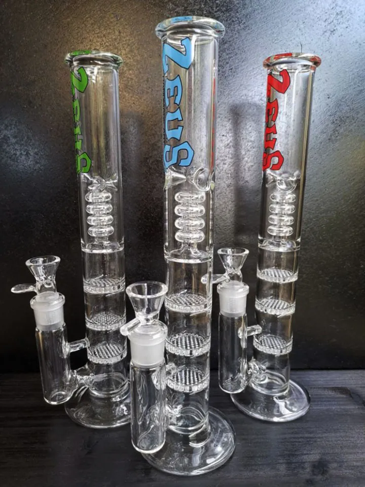 3 레이어 벌집 ablets 필터 봉 Recycler 물 파이프 유리 봉 흡연 파이프 12.5 "인치 물 18.8mm 조인트