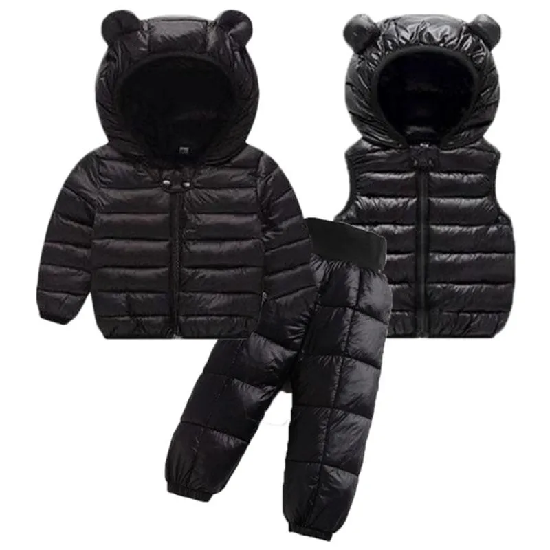 Ensembles de vêtements d'hiver pour bébés filles et garçons, veste chaude en fausse doudoune, vêtements pour enfants, manteaux de neige, gilet et pantalon