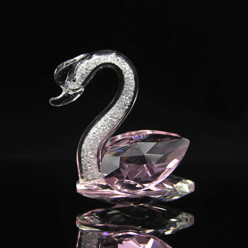 Cristal Swan Figurine Figurine Enfeites de Vidro Animalweight Diamond Arts Collection Table Decoração Home Crafts Miniature presentes 210811