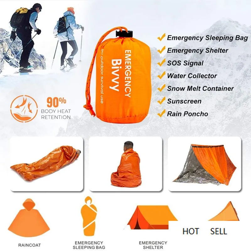 Compact Bivy Sack Emergency Survival Sleeping Bag Portable Waterproof Reusable Thermal Sleeping Bags Mylar Survival Blanket