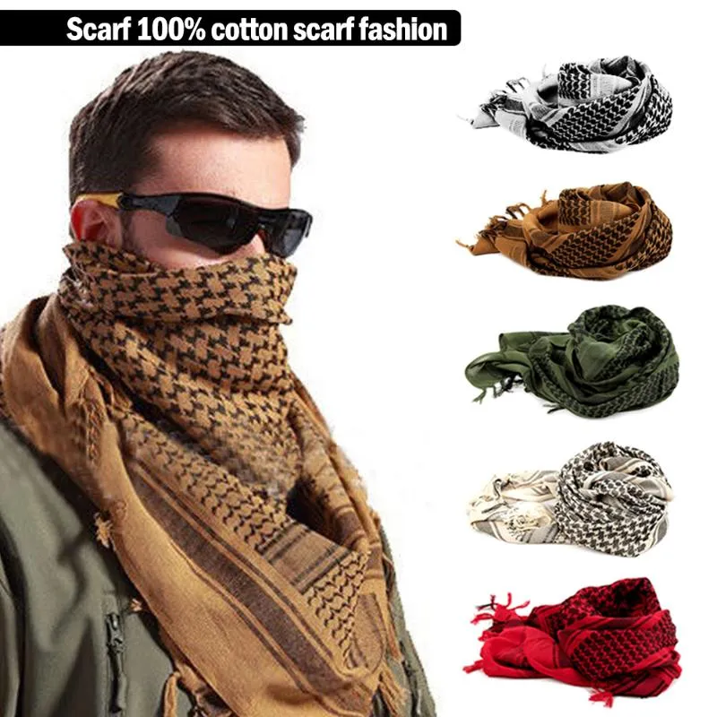 Fashion Mens Lightweight Square Outdoor Shawl Military Arab Tactical Desert Army Shemagh Keffiyeh Aafat Scarf Cykling Caps Masks