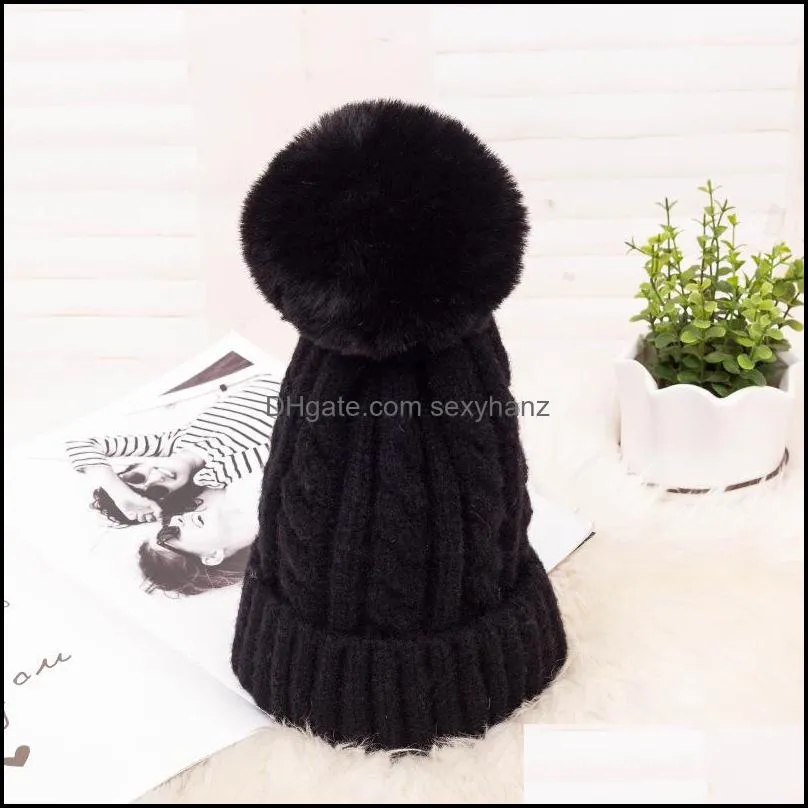 Autumn Winter pompom cap Hats For Women Crochet Knitted Hat Caps Keep Warm Fur Ball Pompom Beanies Hats GWB12456
