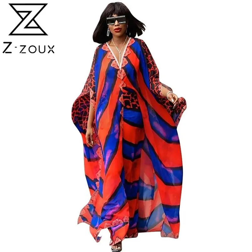 Women Dress Printed Bohemia Sexy Long Print Floral Maxi es Batwing Sleeve V Neck Loose Leisure Summer es 210513