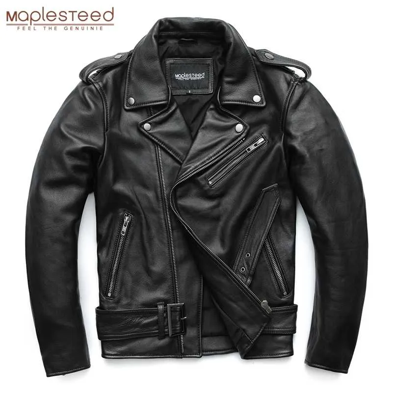 MapleSteed古典的なオートバイのジャケット男性レザージャケット100％天然牛革厚いモトジャケット冬スリーブ61-67cm 6xl M192 211008