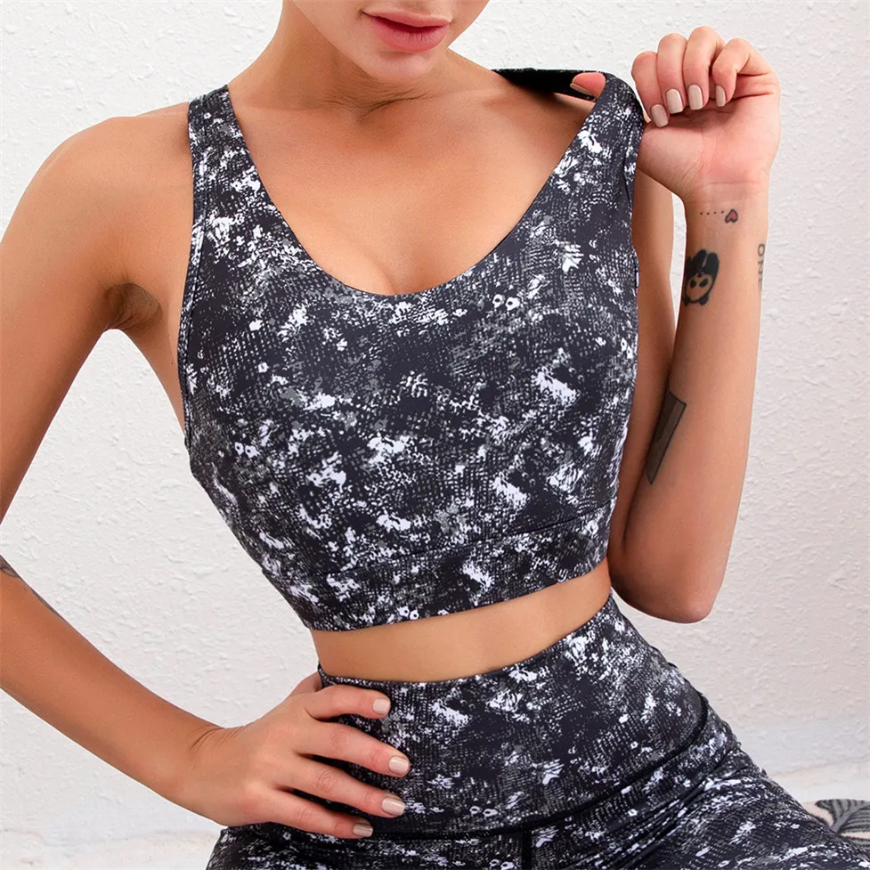 Sportswear Trowout Melody Active Crop Top для фитнеса Спорт Сексуальная мода Сексуальная Tie-Dye Print Женская Одежда для тренажерных залов