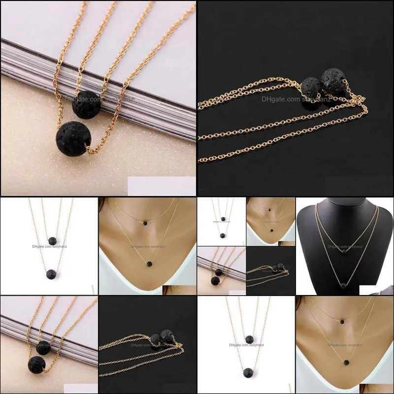 Simple Design Double Layers  Oil Aromatherapy Nature Bead Lava Stone Diffuser Necklace