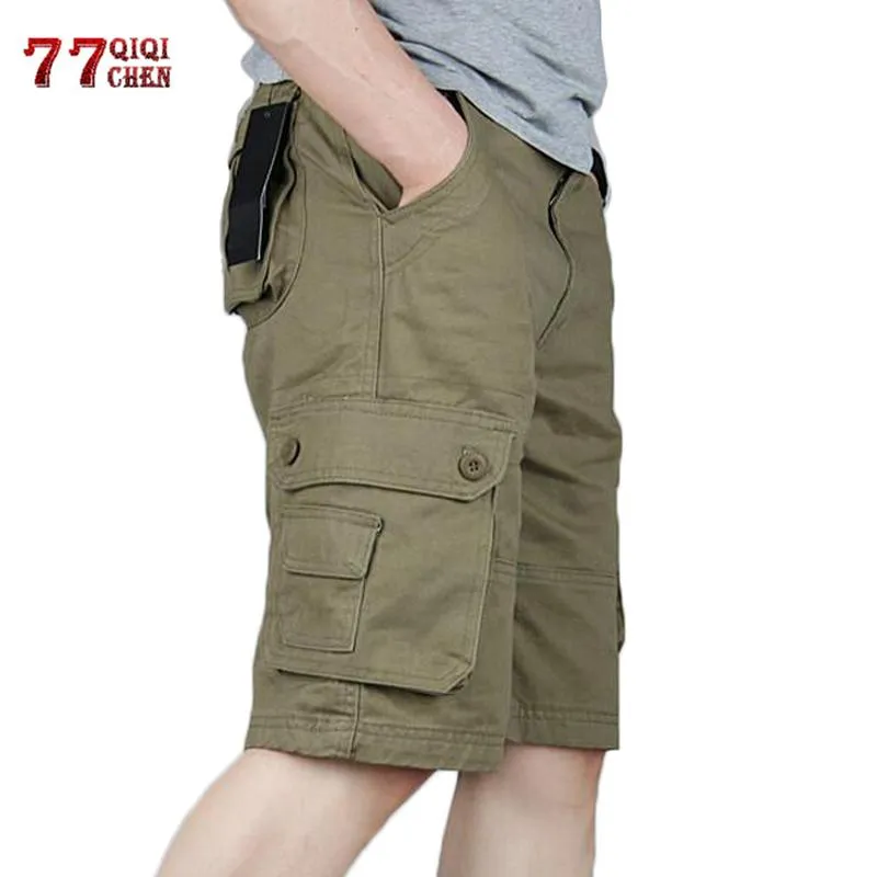 Shorts Cargo Masculino Verão Casual Praia Algodão Masculino Plus Size 46 Multi-Bolso Baggy Calças Curtas Masculinas